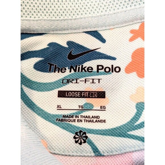 Nike Dri Fit Cropped Polo Shirt Women Size XL Hawaiian Floral Cotton Athletic - Picture 6 of 8